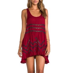 Free People Voile and Lace Trapeze Slip Dress - red and black chevron